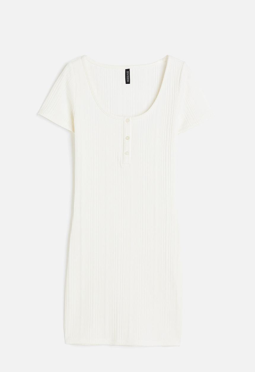 H&M - Button-top ribbed dress - white