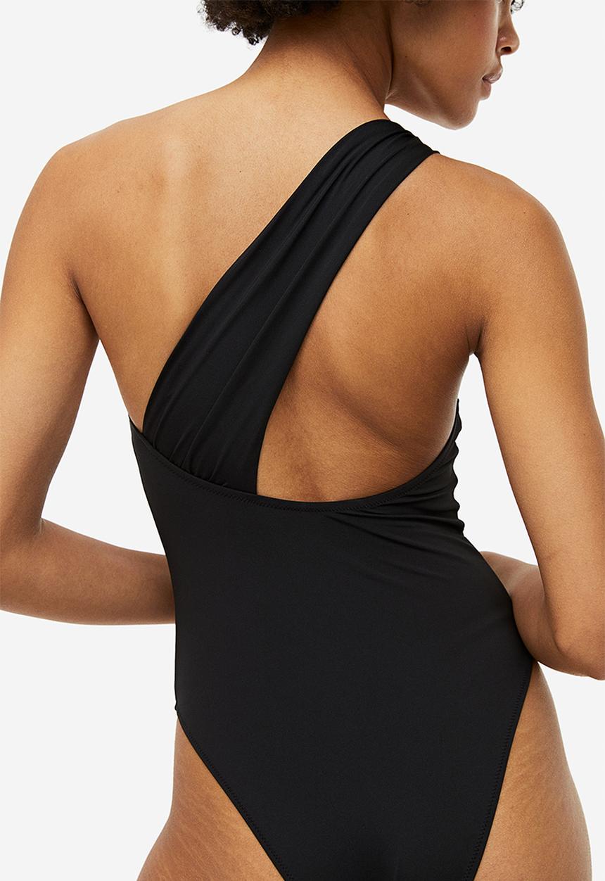 H&M - High leg one-shoulder swimsuit - black