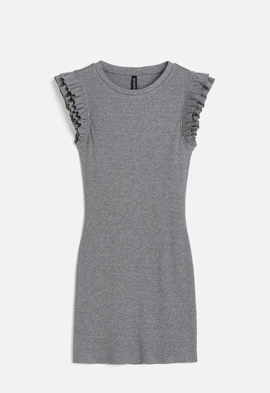 H&M - Flutter-sleeved bodycon dress - grey
