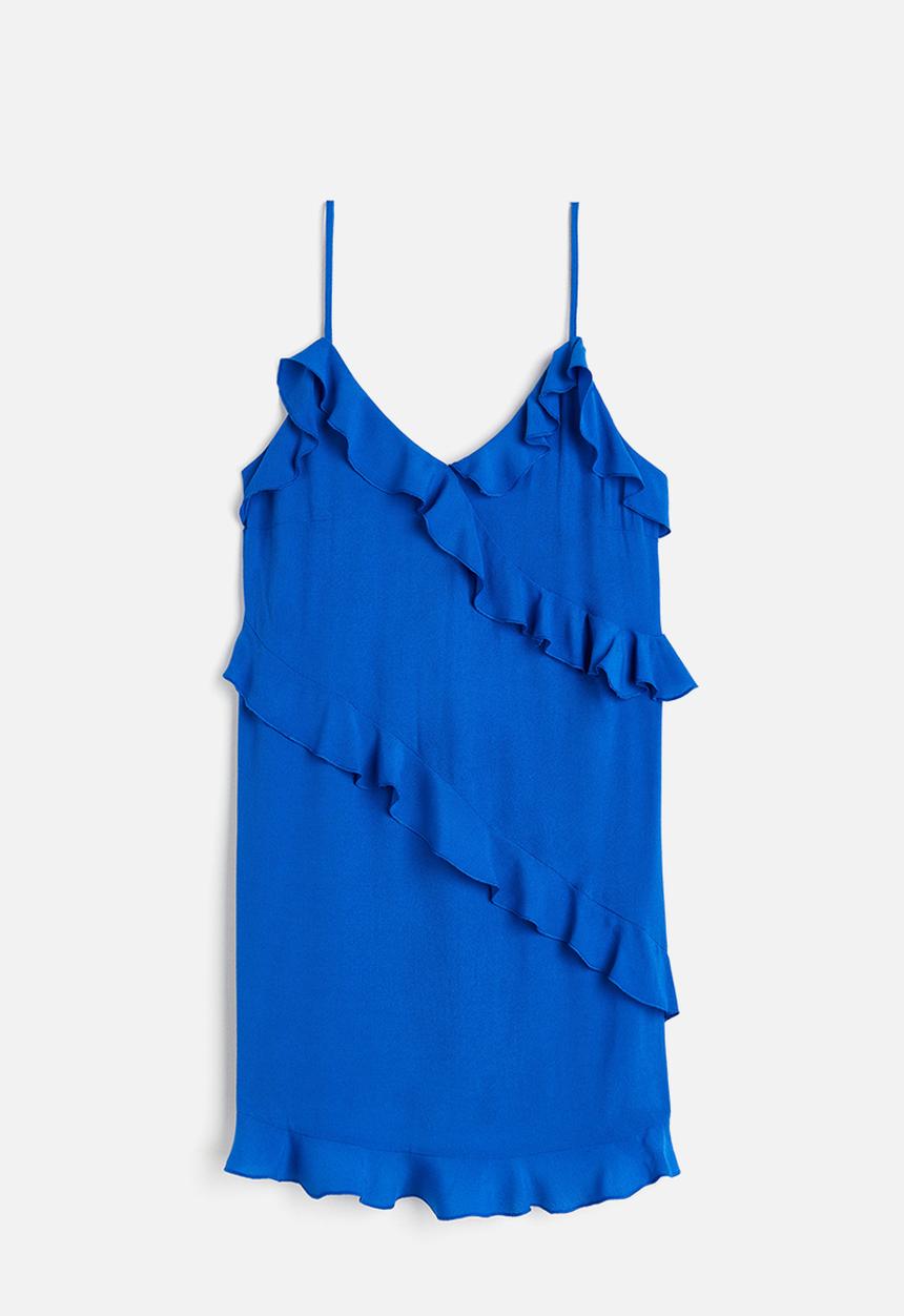 H&M - Flounce-trimmed crêpe dress - blue