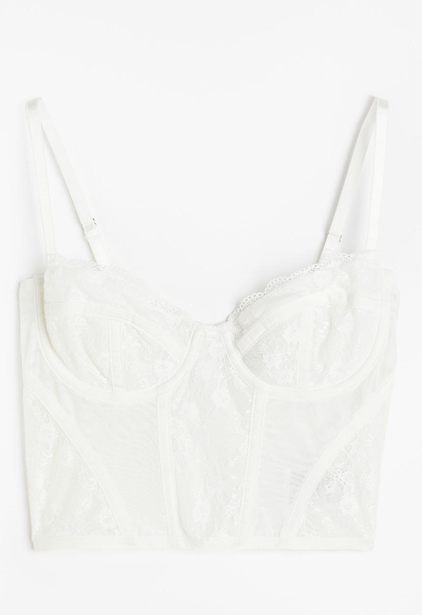 H&M - Lace-detail mesh bustier top - white