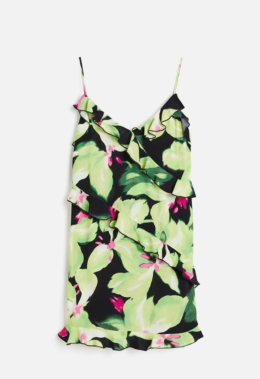 H&M - Flounce-trimmed crêpe dress - green multi