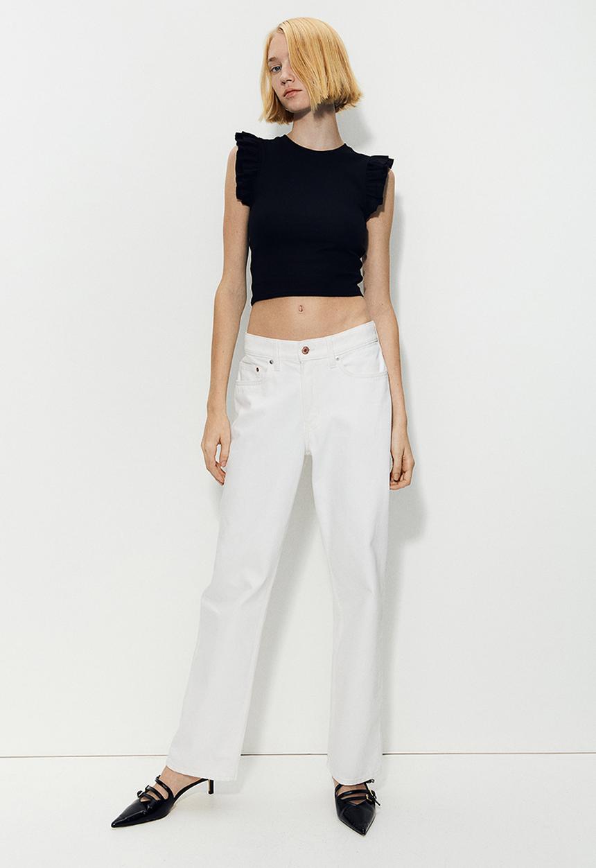 H&M - Flutter-sleeved ribbed top - black