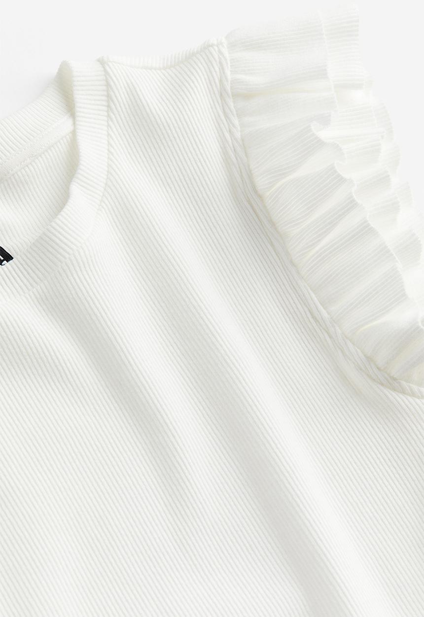 H&M - Flutter-sleeved ribbed top - white