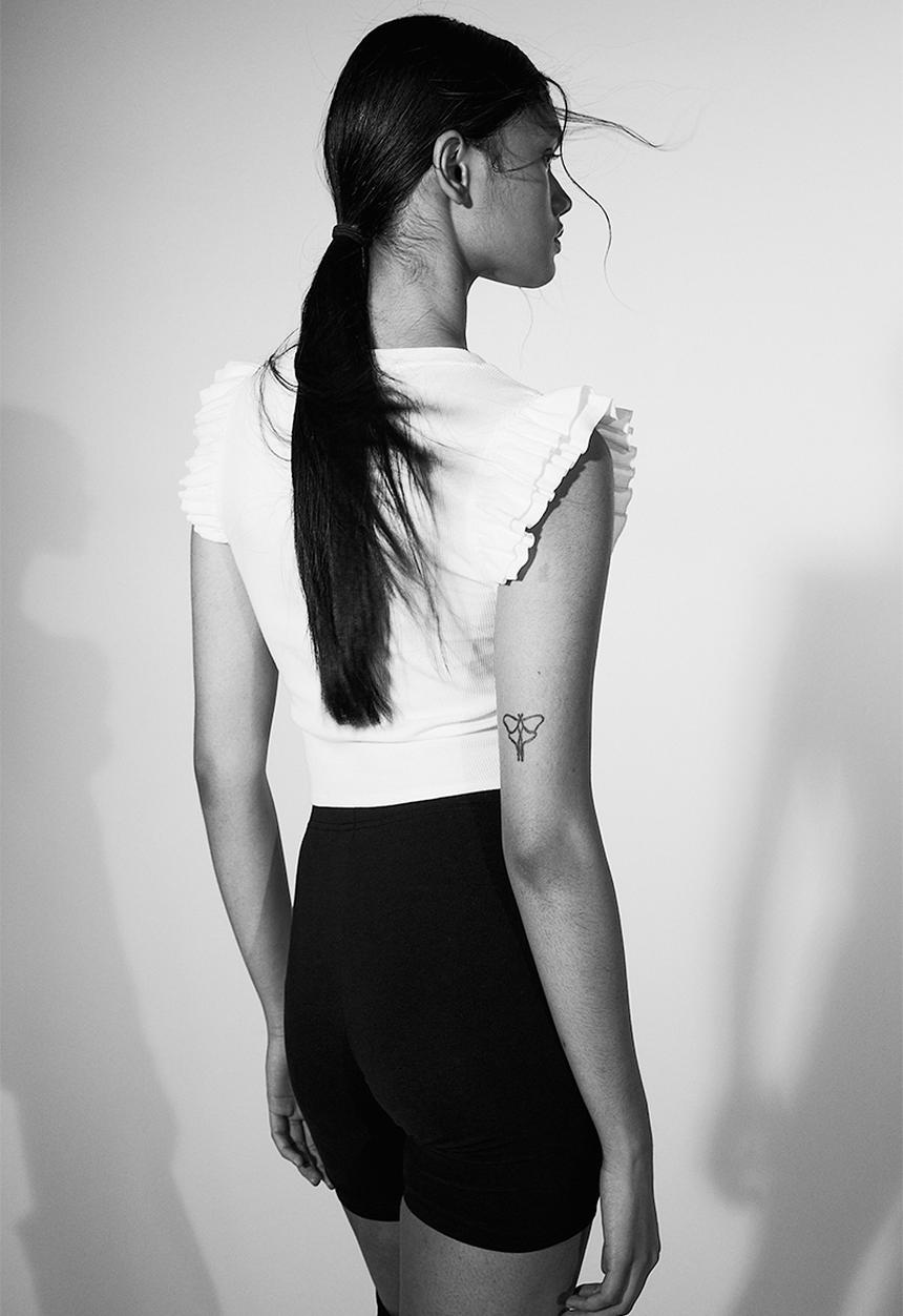 H&M - Flutter-sleeved ribbed top - white