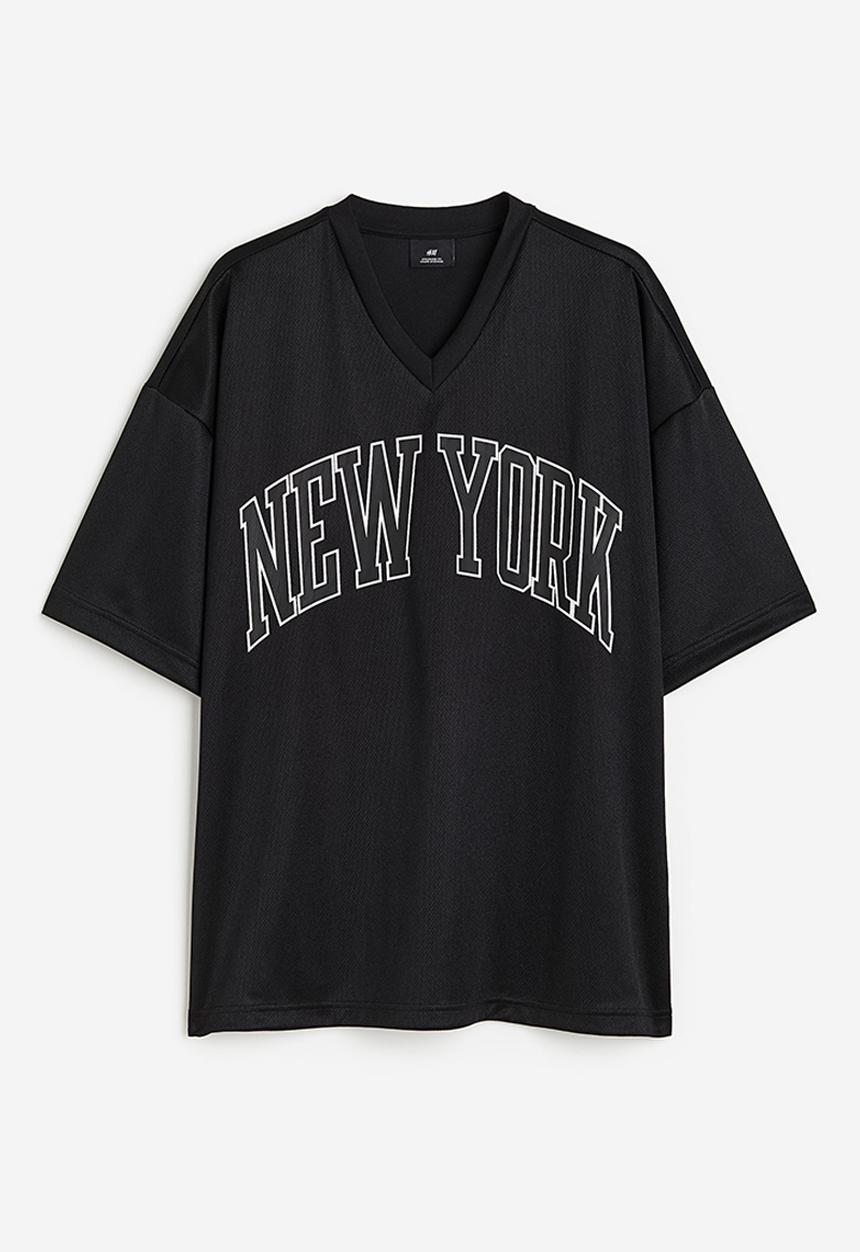 H&M - Oversized fit printed mesh t-shirt - black, multi 