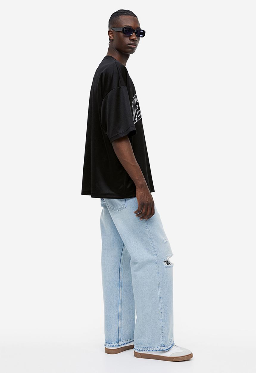 H&M - Oversized fit printed mesh t-shirt - black, multi 
