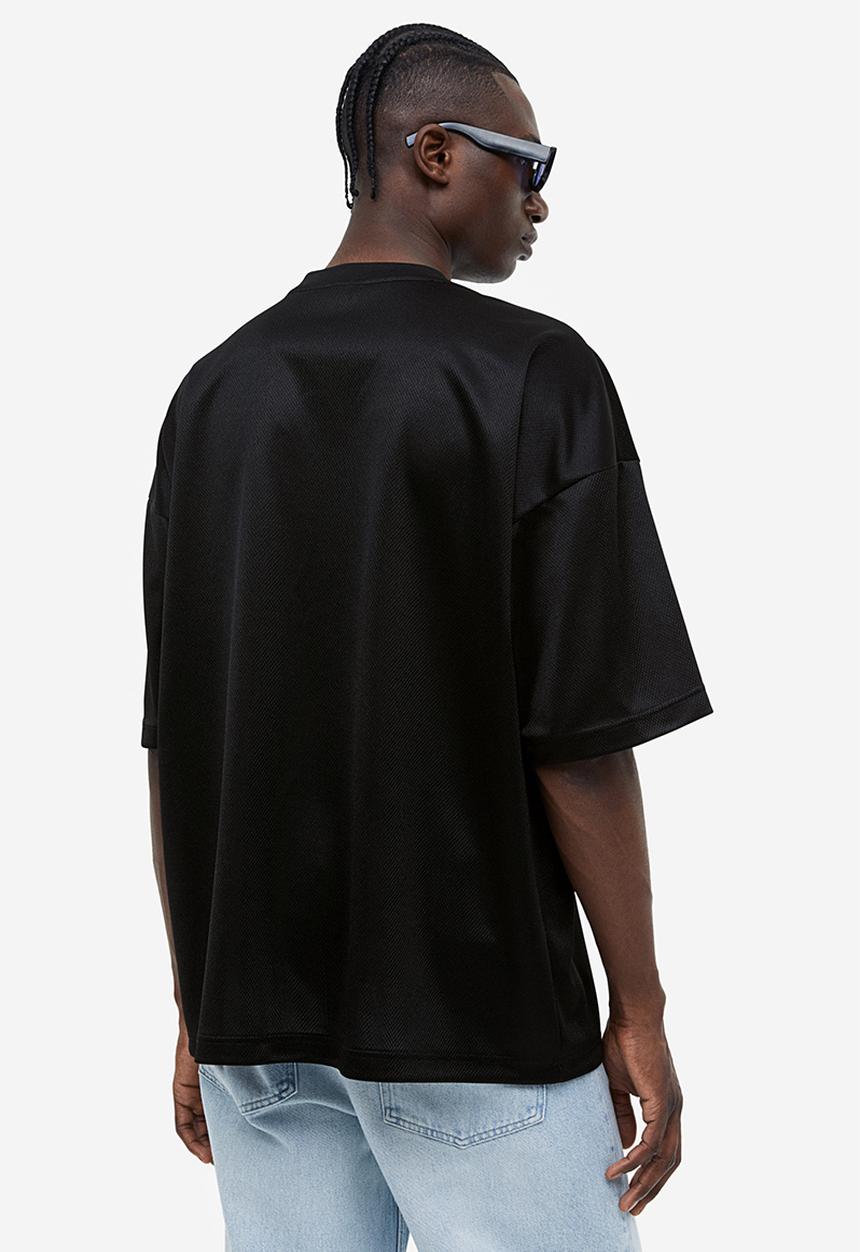 H&M - Oversized fit printed mesh t-shirt - black, multi 