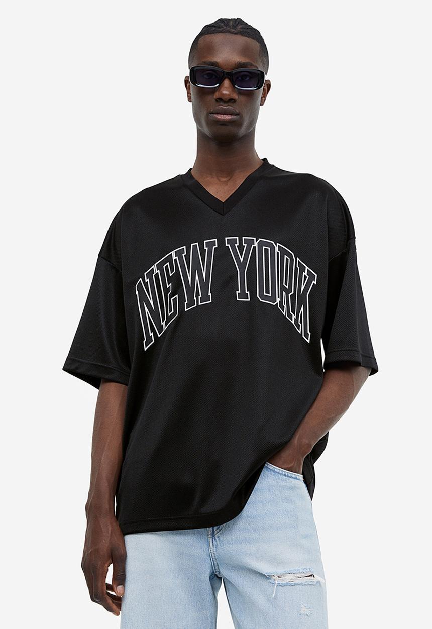 H&M - Oversized fit printed mesh t-shirt - black, multi 