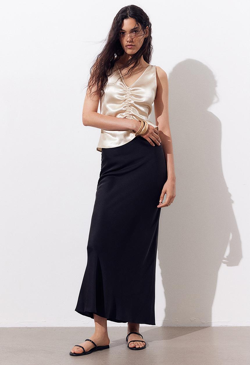 H&M - Ruched satin top - beige