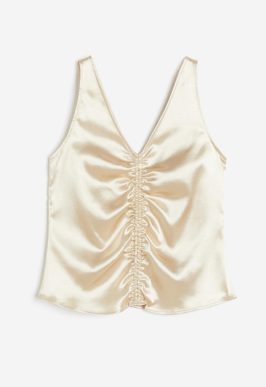 H&M - Ruched satin top - beige