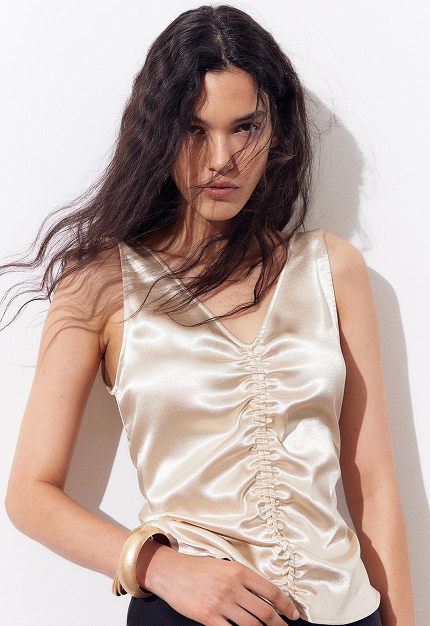 H&M - Ruched satin top - beige