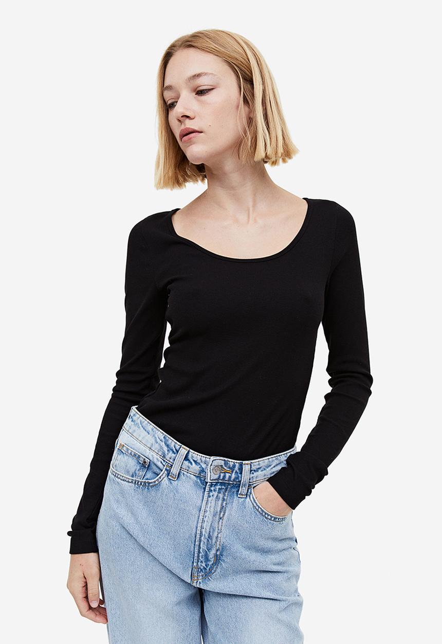 H&M - Ribbed modal-blend top - black