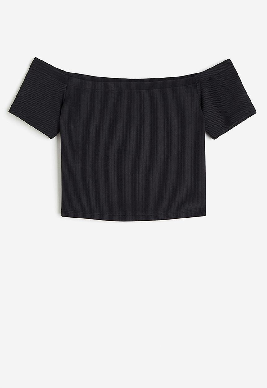 H&M - Ribbed off-the-shoulder top - black