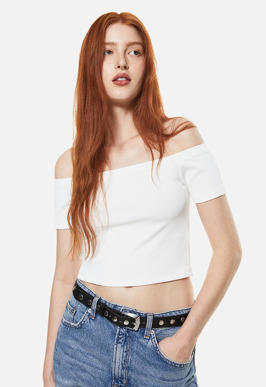 H&M - Ribbed off-the-shoulder top - white