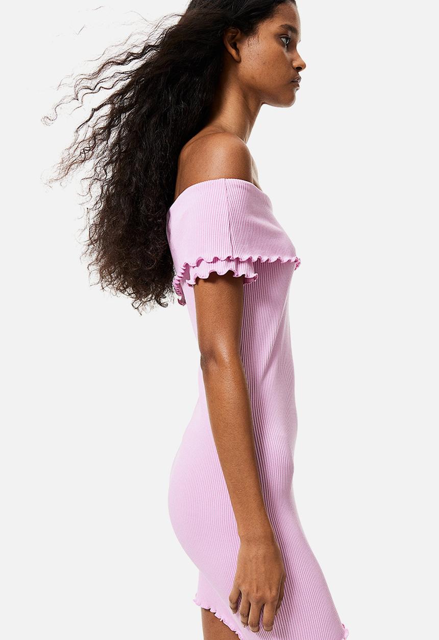 H&M - Ribbed off-the-shoulder dress - pink
