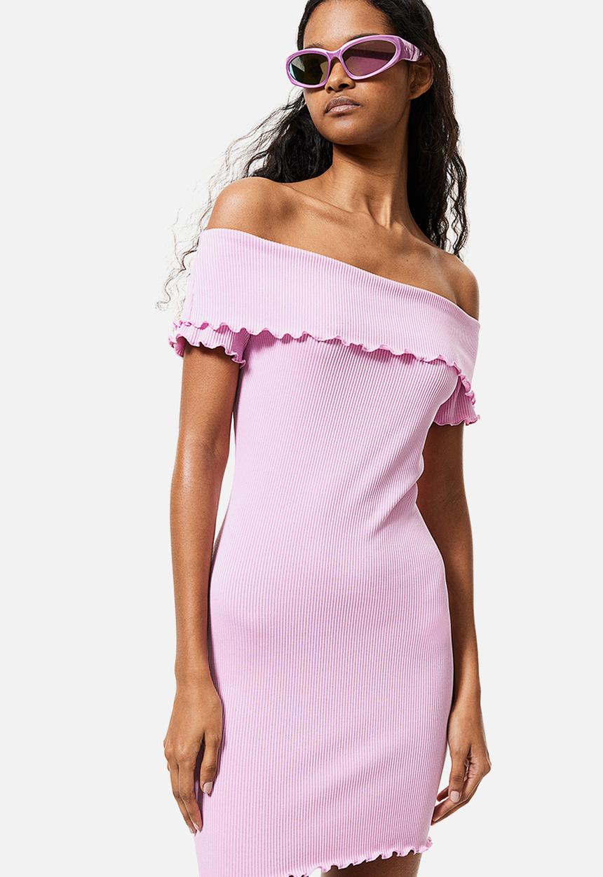 H&M - Ribbed off-the-shoulder dress - pink
