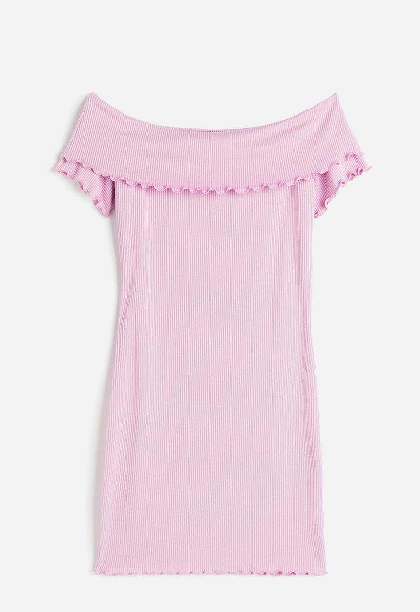 H&M - Ribbed off-the-shoulder dress - pink