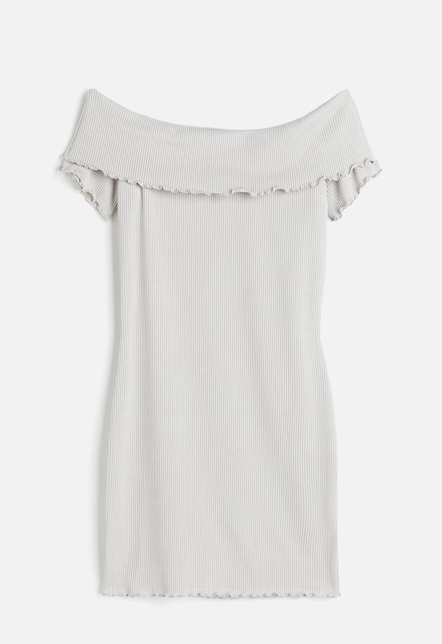 H&M - Ribbed off-the-shoulder dress - grey