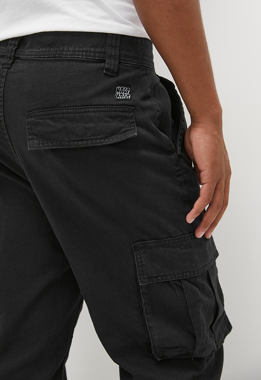 Factorie - Half half straight cargo pant - black