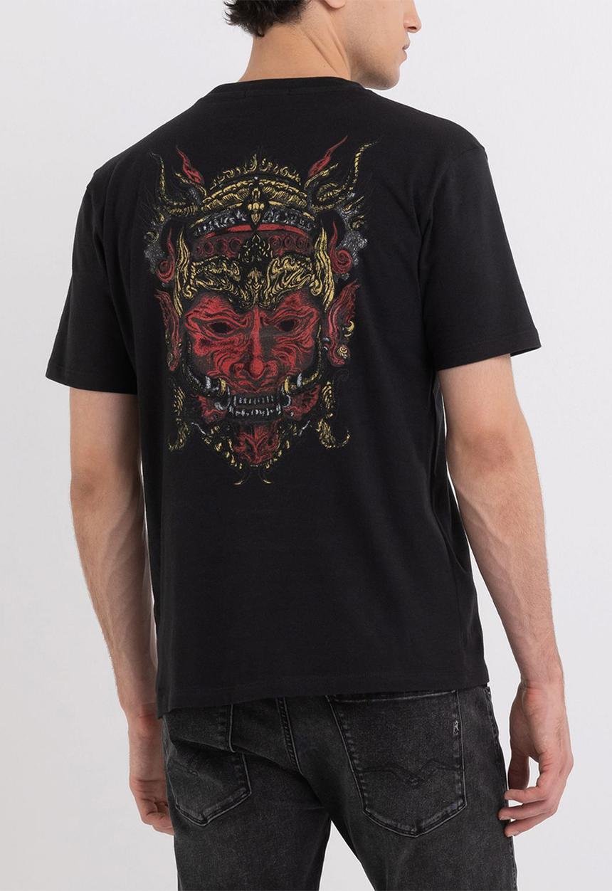 Replay - T-shirt in open end jersey with print - black