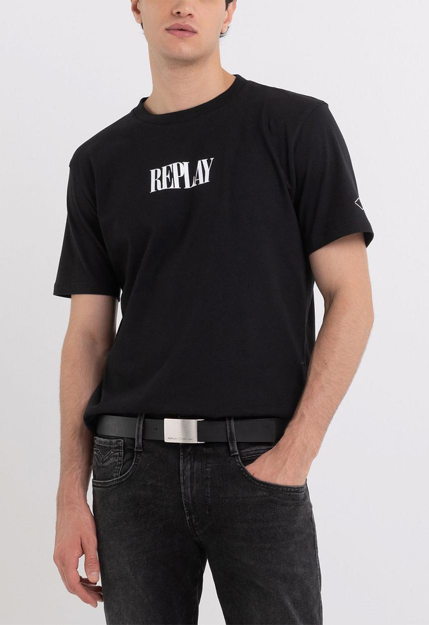 Replay - T-shirt in open end jersey with print - black