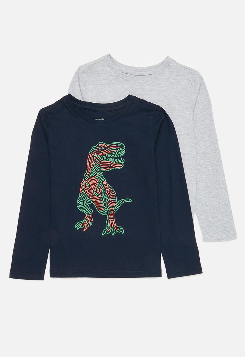Pop Candy - 2 Pack long sleeve graphic tee - navy and grey mel