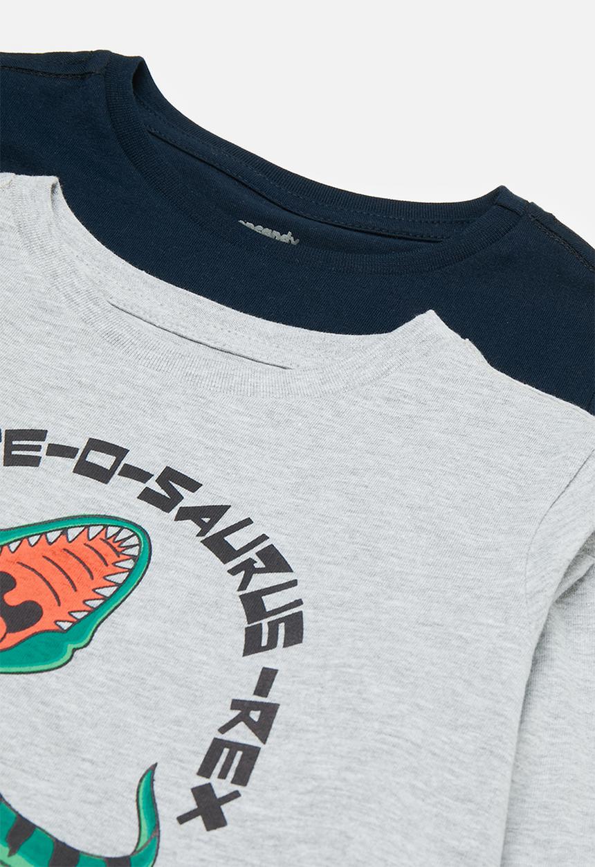 Pop Candy - 2 Pack long sleeve graphic tee - navy and grey mel