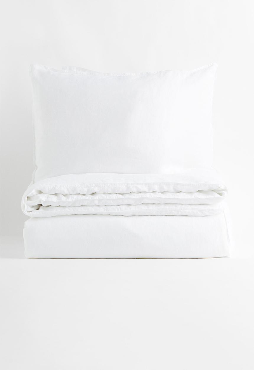 H&M - Linen double/king duvet cover set - white