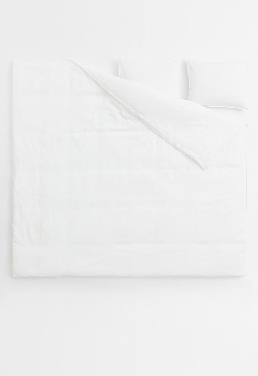 H&M - Linen double/king duvet cover set - white