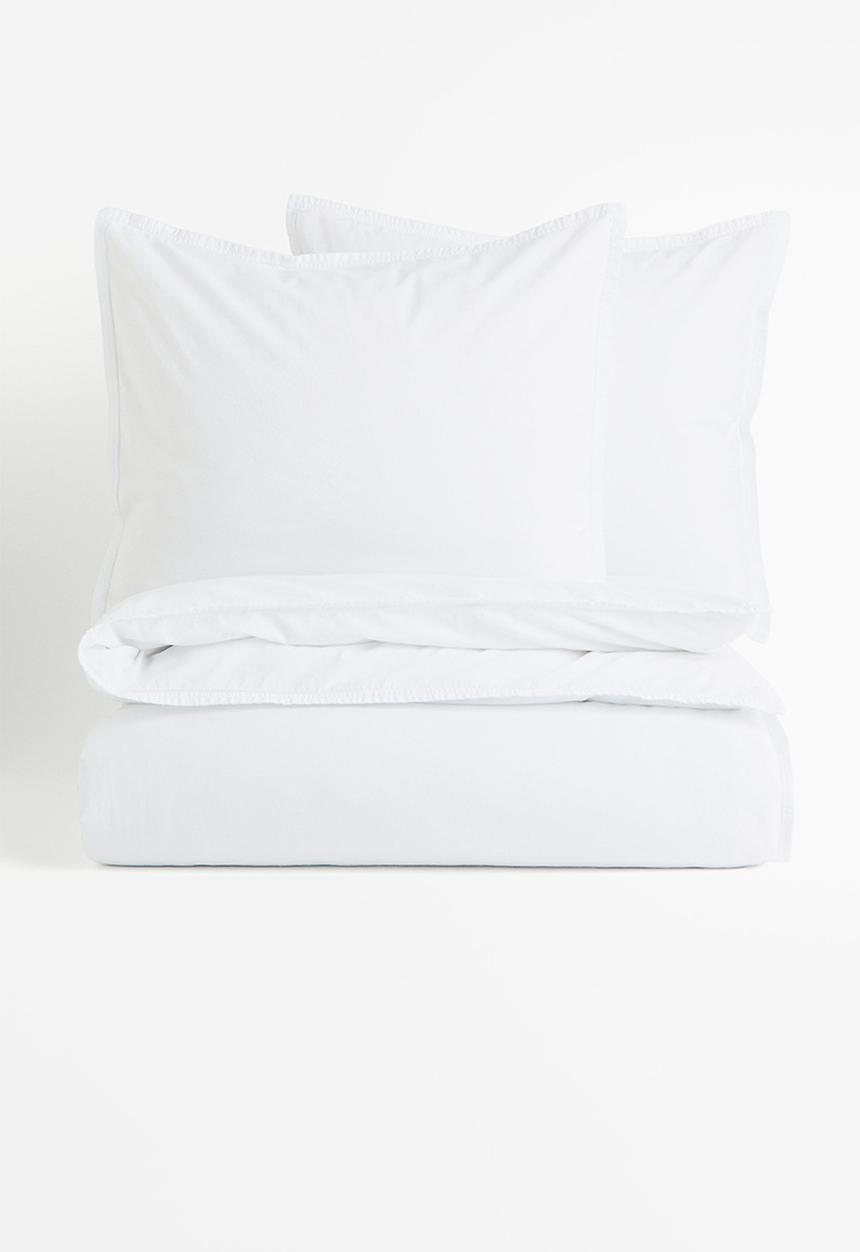 H&M - Washed cotton double/king duvet cover set - white