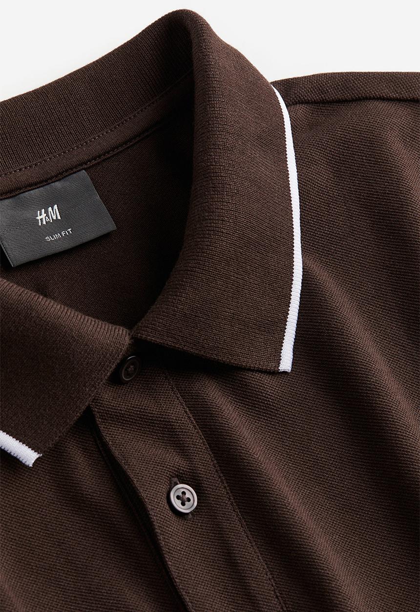H&M - Slim fit cotton polo shirt - brown
