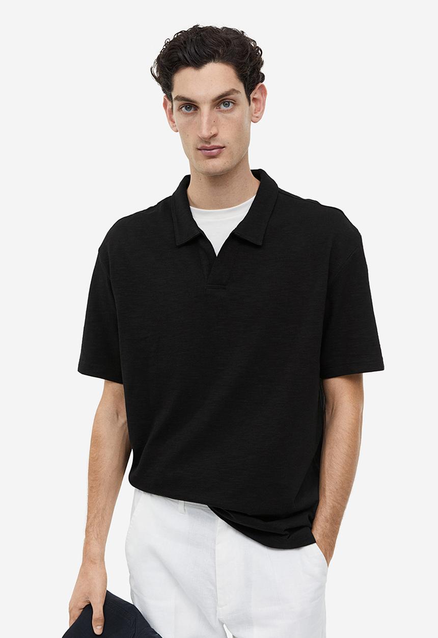 H&M - Relaxed fit cotton polo shirt - black