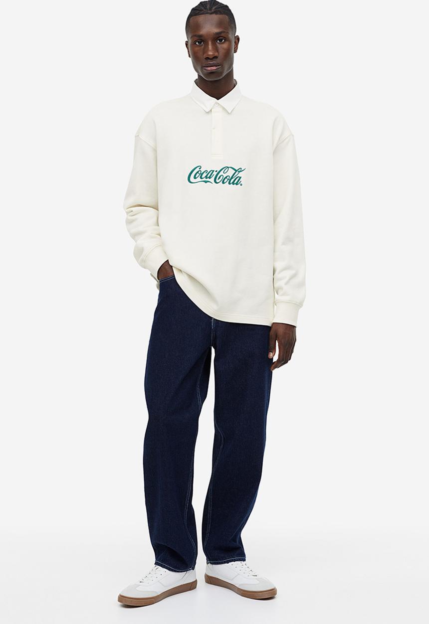 H&M - Relaxed fit printed polo shirt - Cream Coca-Cola