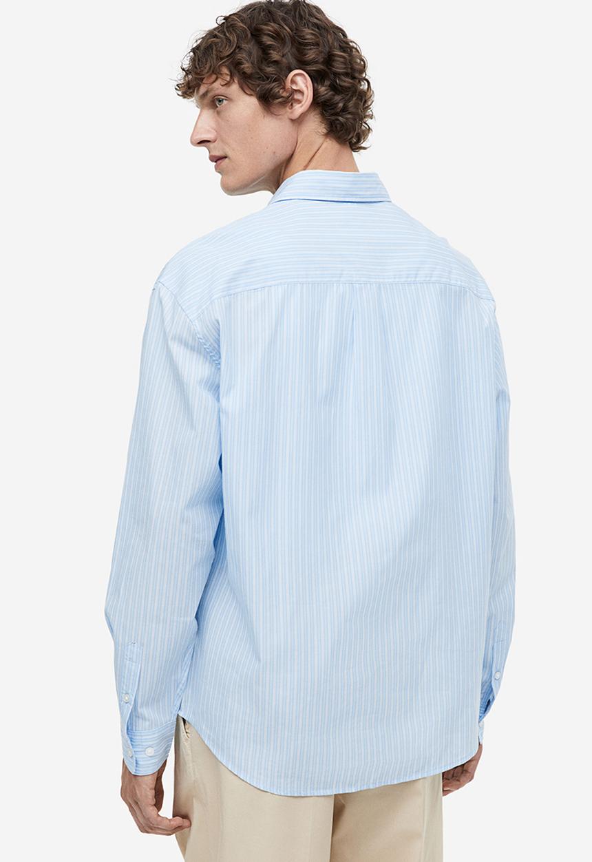 H&M - Relaxed fit poplin shirt - Light blue Striped