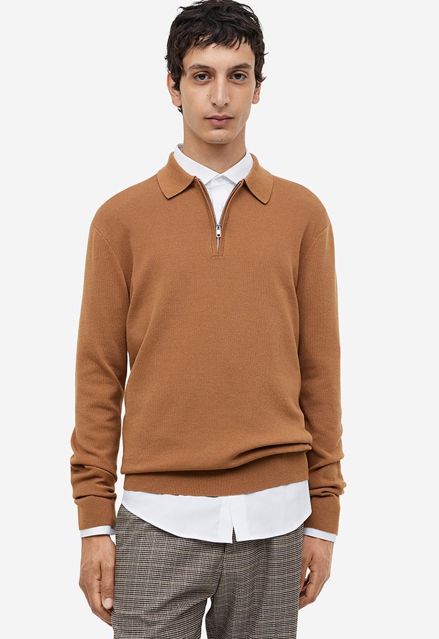 H&M - Slim fit zip-top polo shirt - brown
