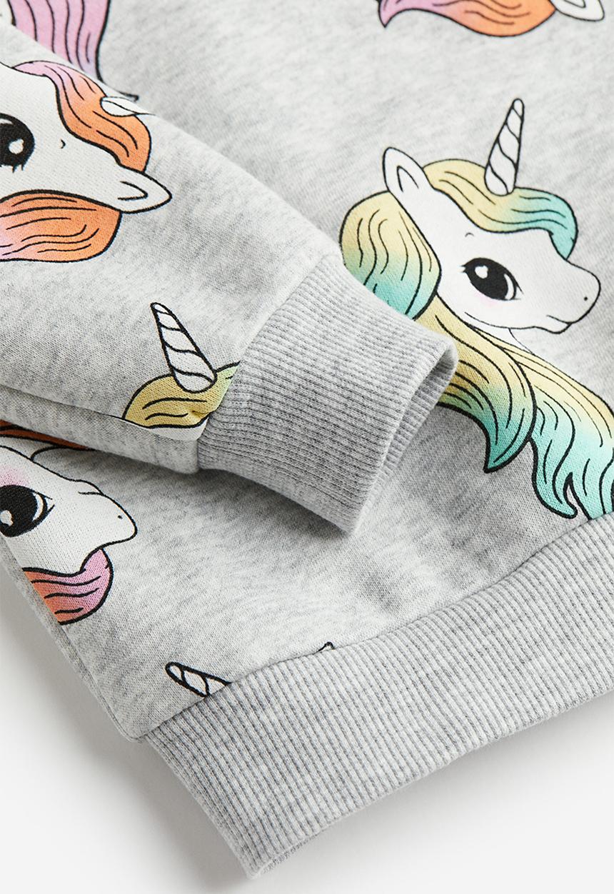 H&M - Printed sweatshirt - Light grey marl Unicorns
