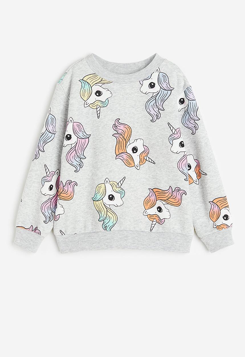 H&M - Printed sweatshirt - Light grey marl Unicorns