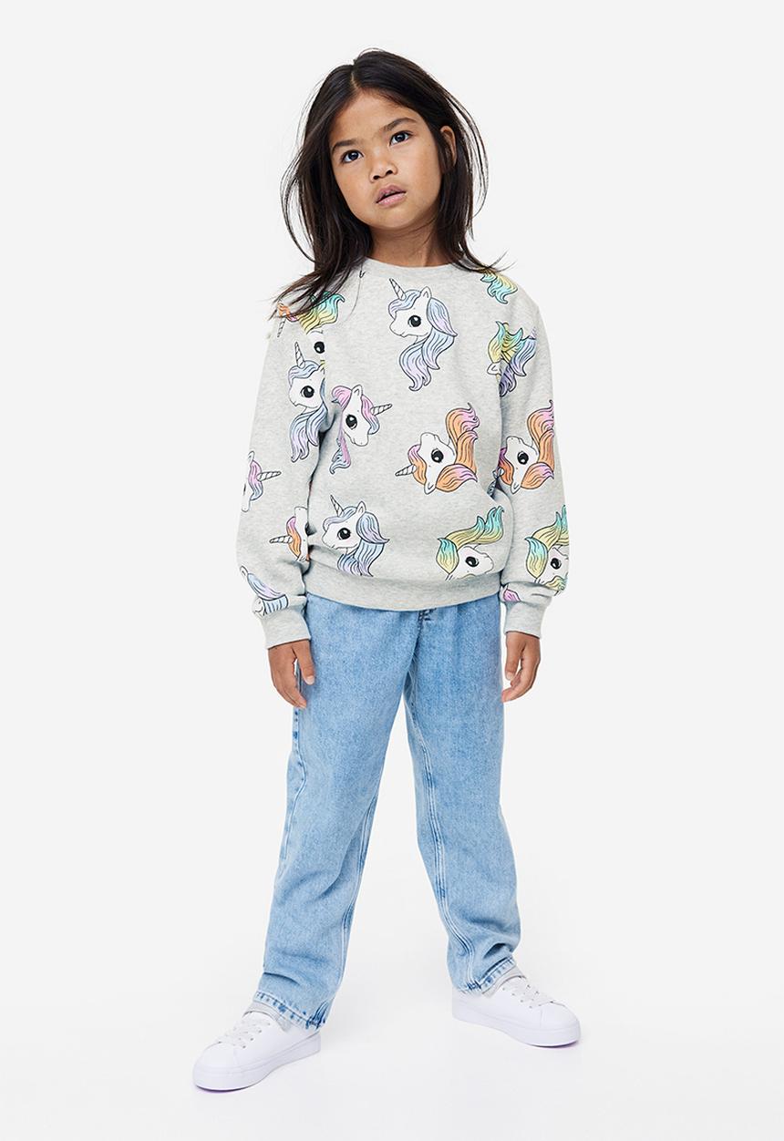 H&M - Printed sweatshirt - Light grey marl Unicorns