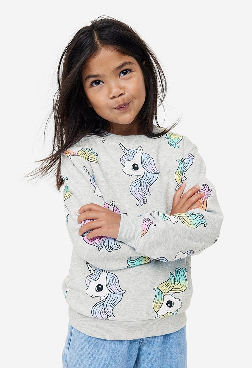 H&M - Printed sweatshirt - Light grey marl Unicorns