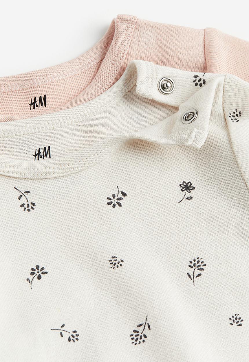 H&M - 2-Pack long-sleeved bodysuits - pink & white