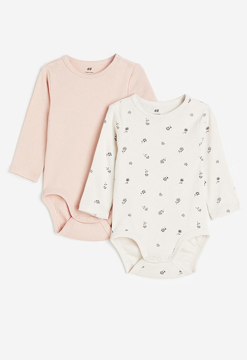 H&M - 2-Pack long-sleeved bodysuits - pink & white