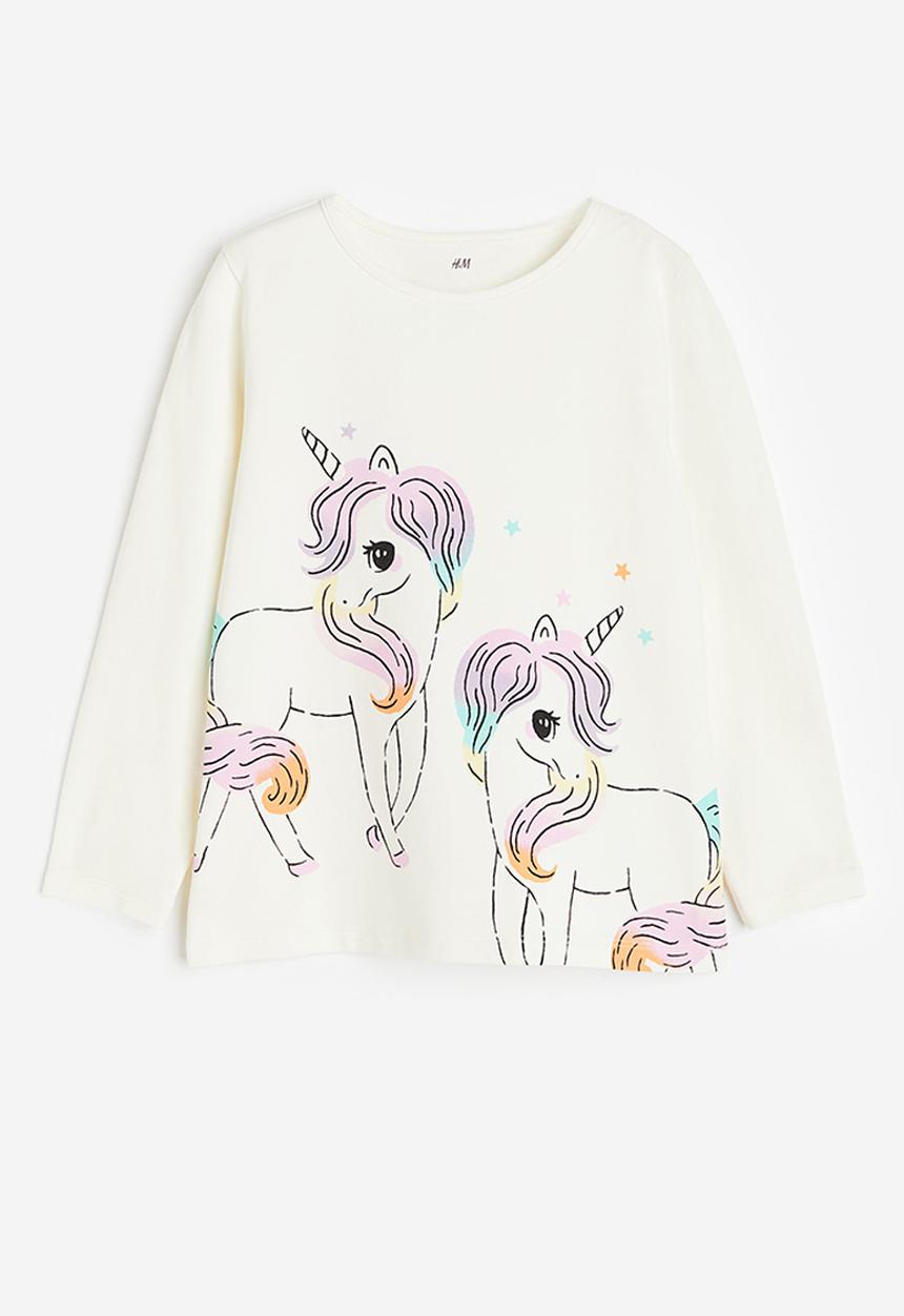H&M - Printed jersey top - White Unicorns