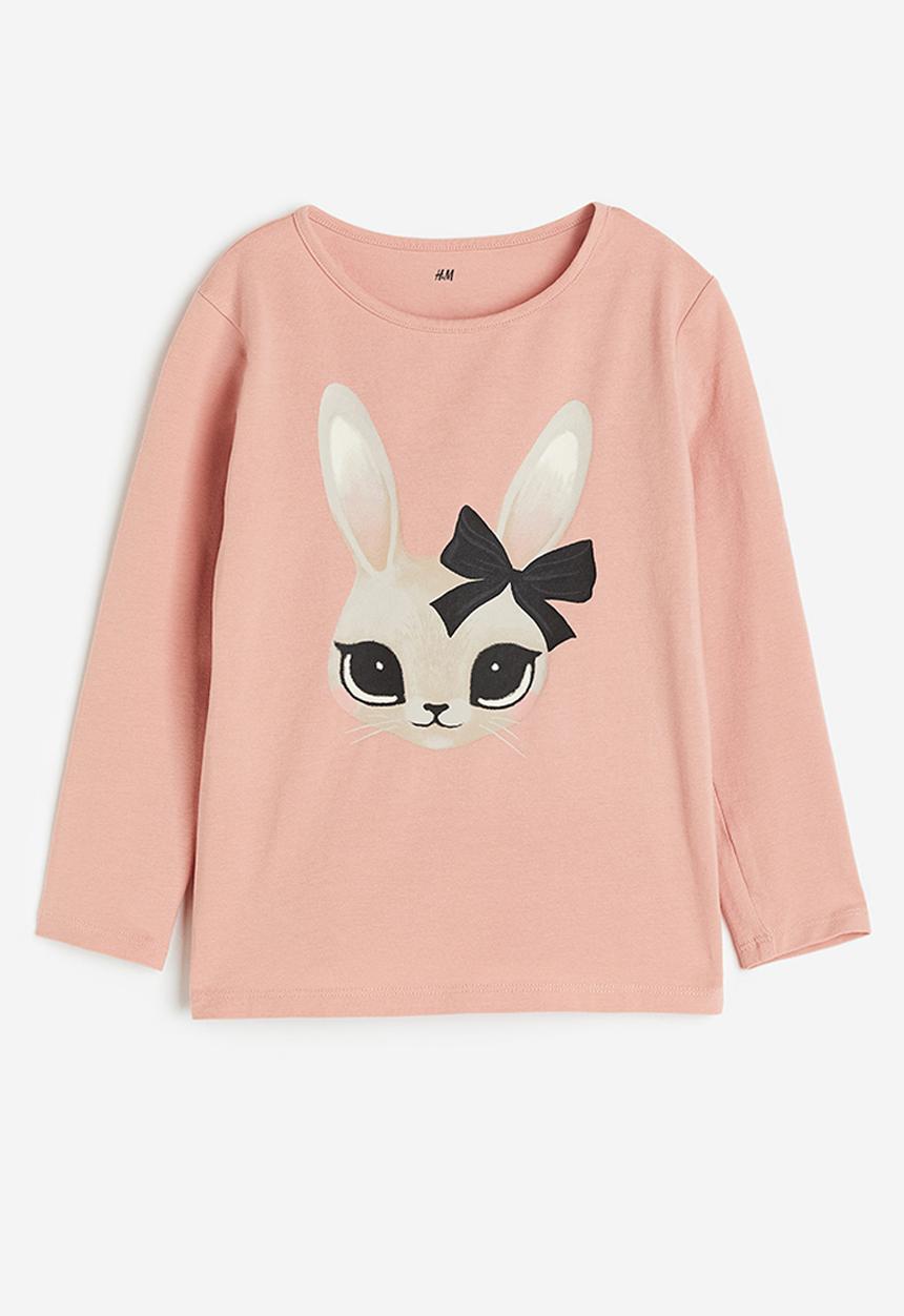 H&M - Printed jersey top - Pink Rabbit