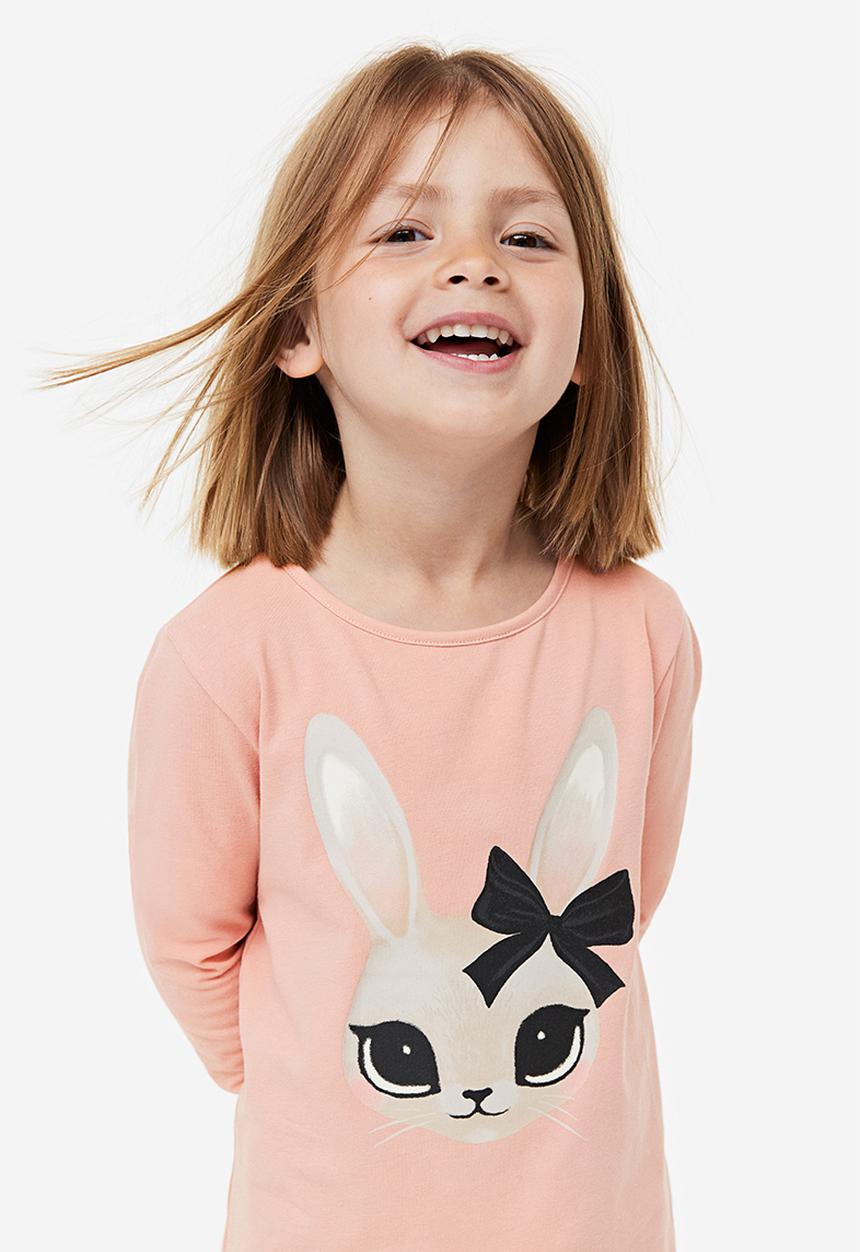 H&M - Printed jersey top - Pink Rabbit