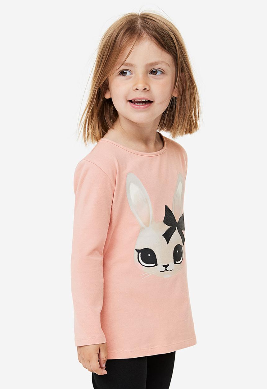 H&M - Printed jersey top - Pink Rabbit