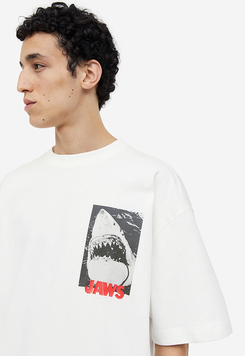 H&M - Oversized fit T-shirt - white jaws