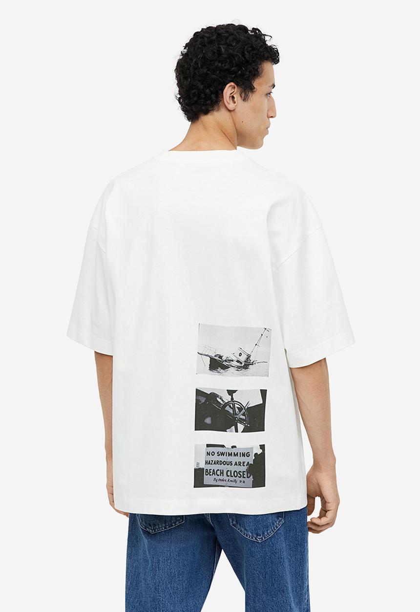 H&M - Oversized fit T-shirt - white jaws