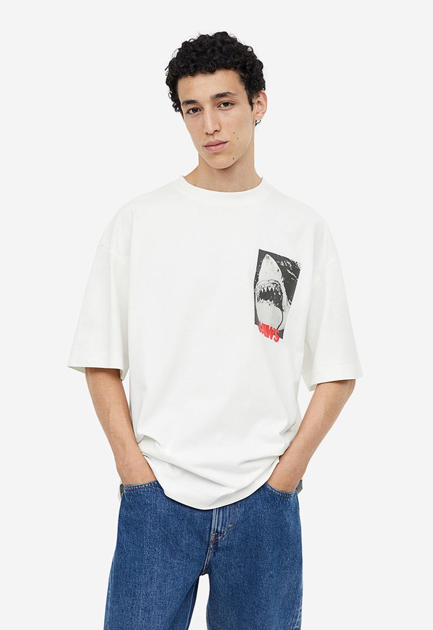 H&M - Oversized fit T-shirt - white jaws