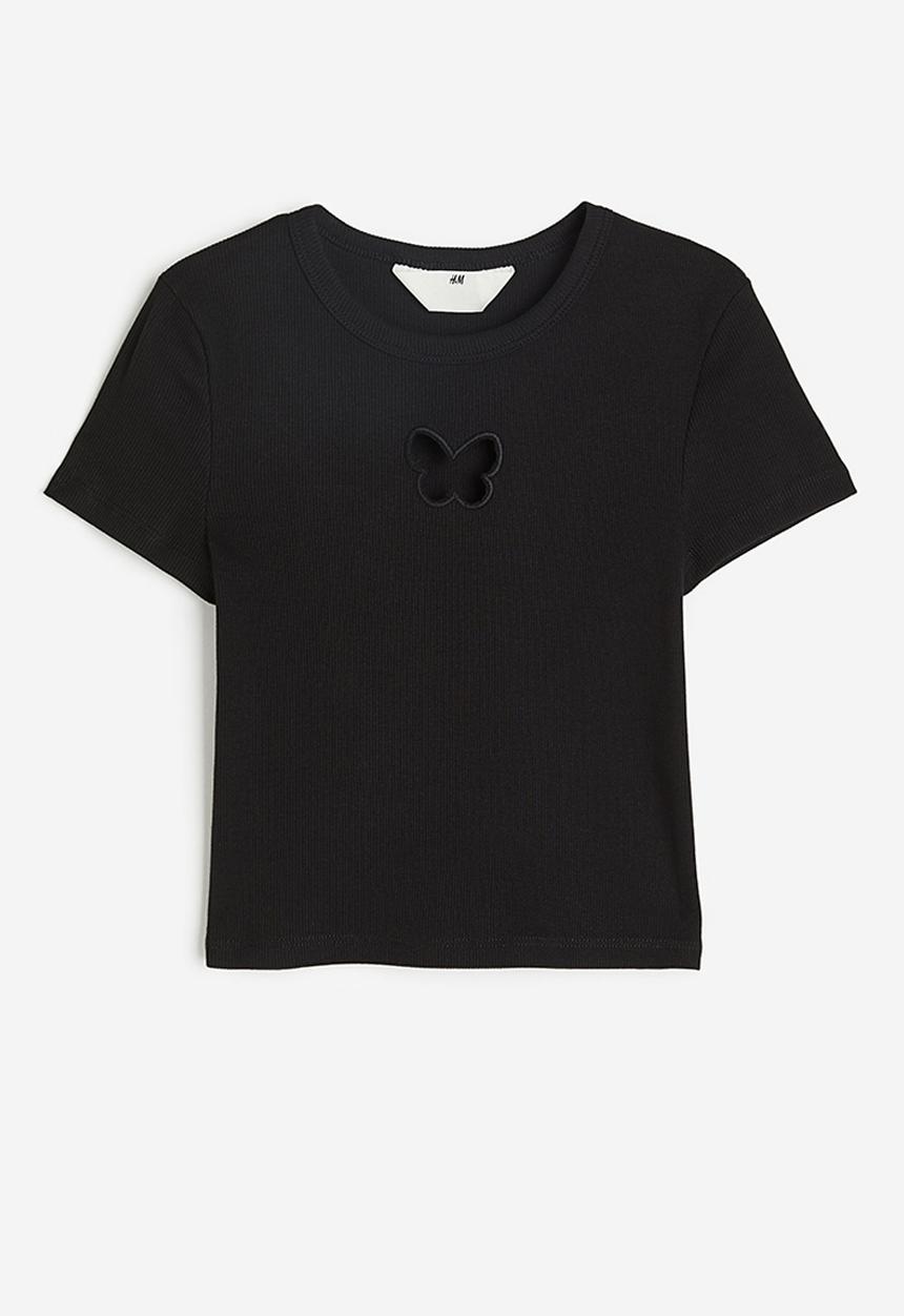 H&M - Ribbed T-shirt - black